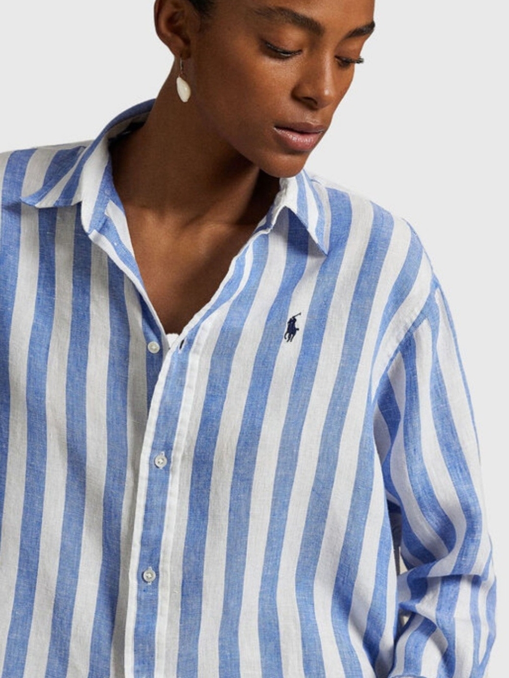 Polo Ralph Lauren Women Wide Cropped Stripped Linen Shirt - Picture 2 of 5